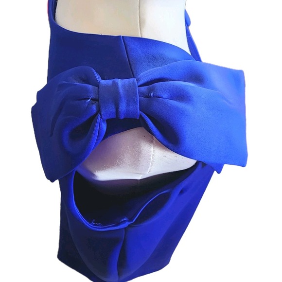 Shelby & Palmer Sheath Dress Womens 12 Royal Blue Stretch Bow at Shoulder Party - Picture 5 of 10